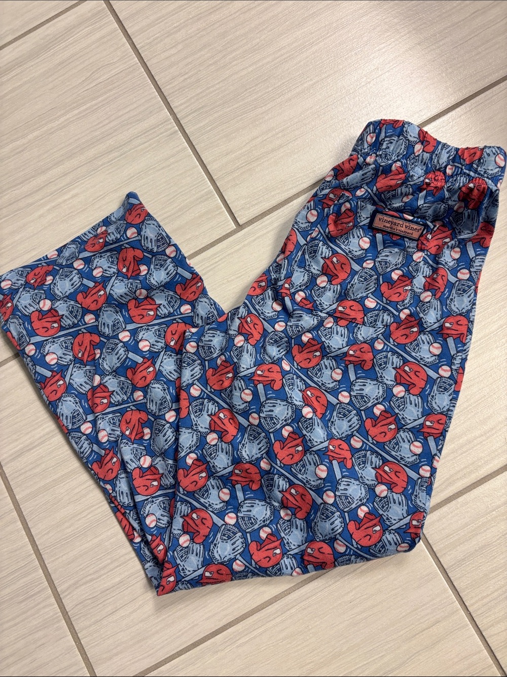 Vineyard Vines Kids Blue and Red Baseball Print Pajama Bottoms M 12-14